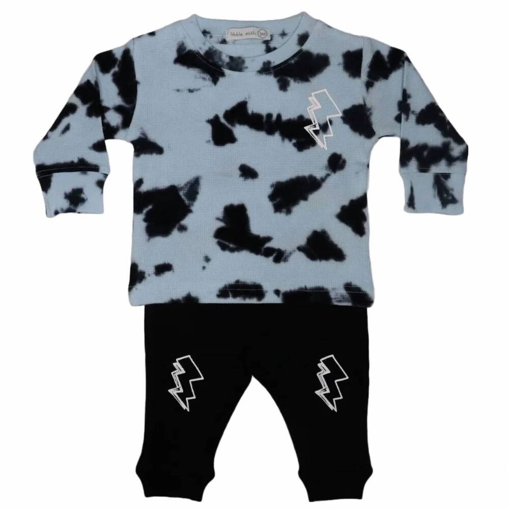 NEW LITTLE MISH kids' thermal shirt & pants set in tie dye bolt